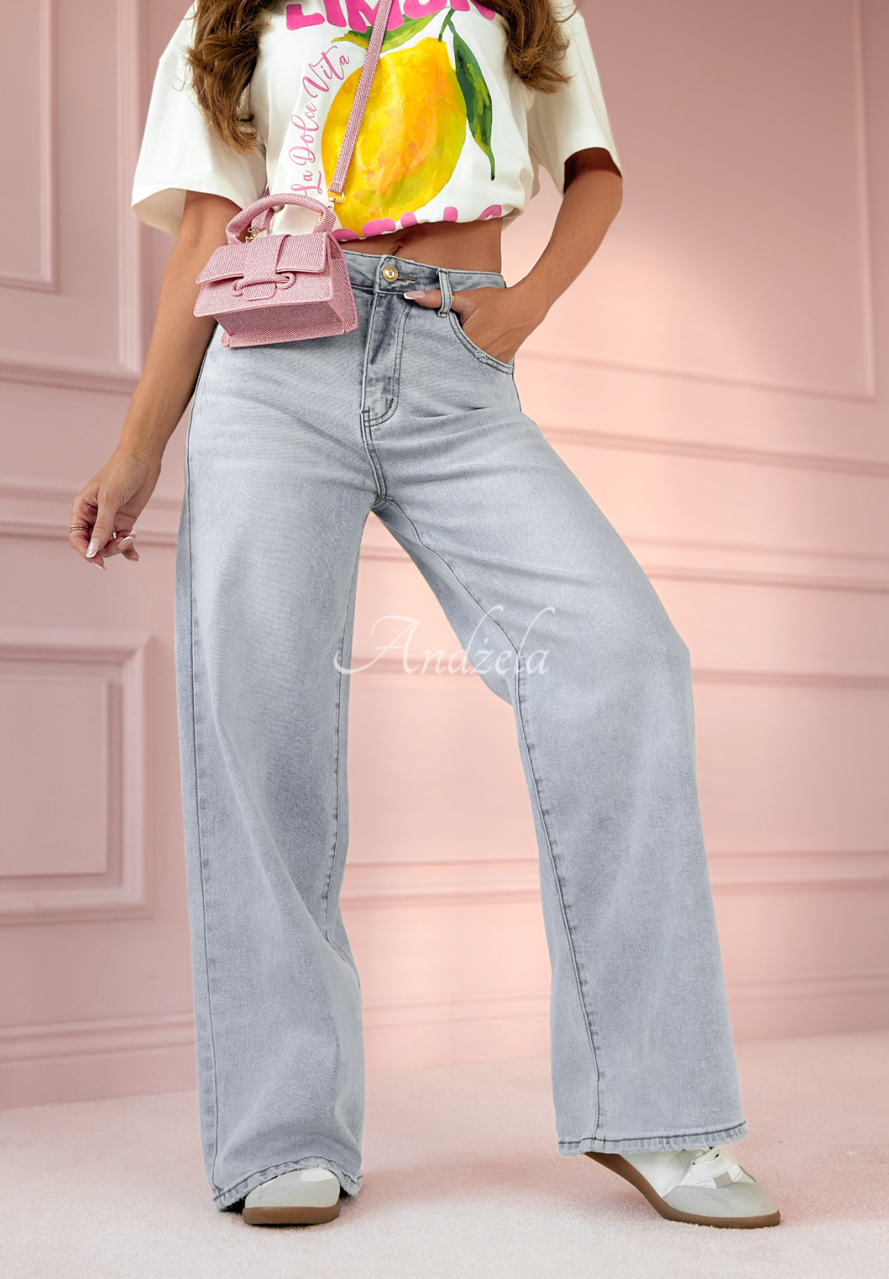 Pantaloni din denim wide leg More Than Anything albastru deschis