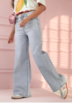 Pantaloni din denim wide leg More Than Anything albastru deschis