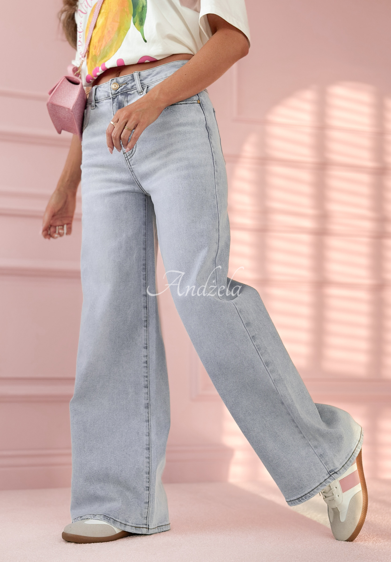 Pantaloni din denim wide leg More Than Anything albastru deschis