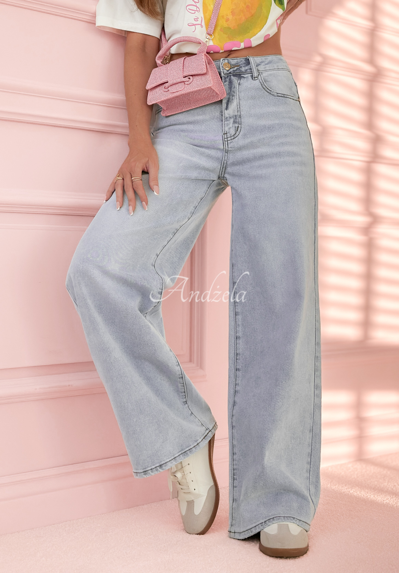 Pantaloni din denim wide leg More Than Anything albastru deschis