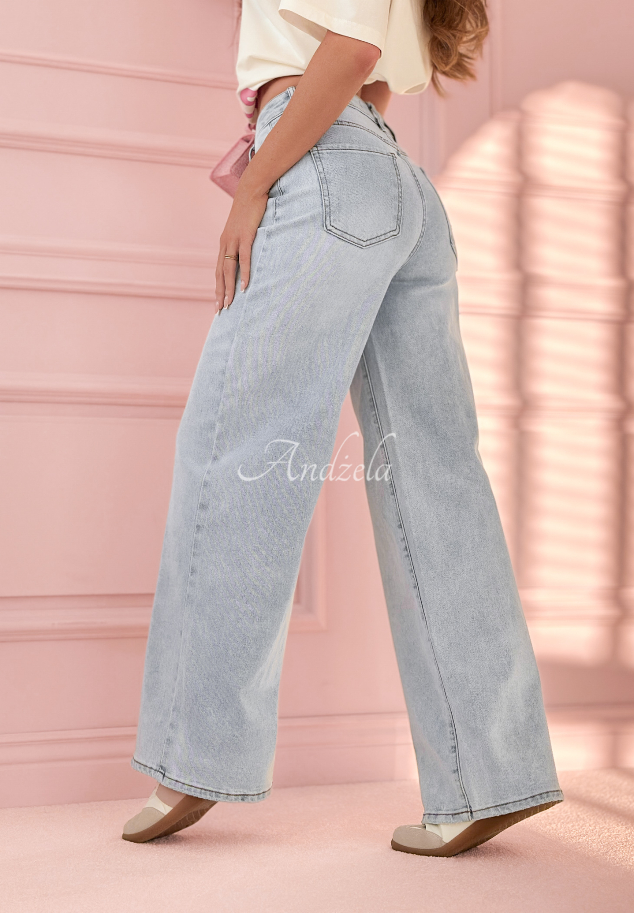 Pantaloni din denim wide leg More Than Anything albastru deschis