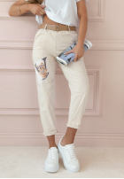 Pantaloni din denim z naszywką Fancy Bear bej