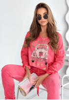 Bawełniana Bluză longsleeve z nadrukiem Enjoy Today roz