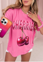 Tricou z nadrukiem The Sweetest Cherries roz