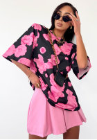 Tricou oversize w kwiaty La Miila Le Fleur negru-roz