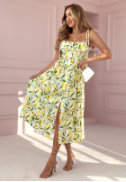 Rochie maxi na ramiączkach w cytrynki Sour Citrus ecru