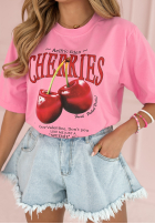 Tricou z nadrukiem Fresh Cherries roz