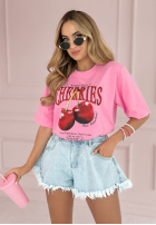 Tricou z nadrukiem Fresh Cherries roz