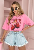 Tricou z nadrukiem Fresh Cherries roz