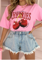 Tricou z nadrukiem Fresh Cherries roz