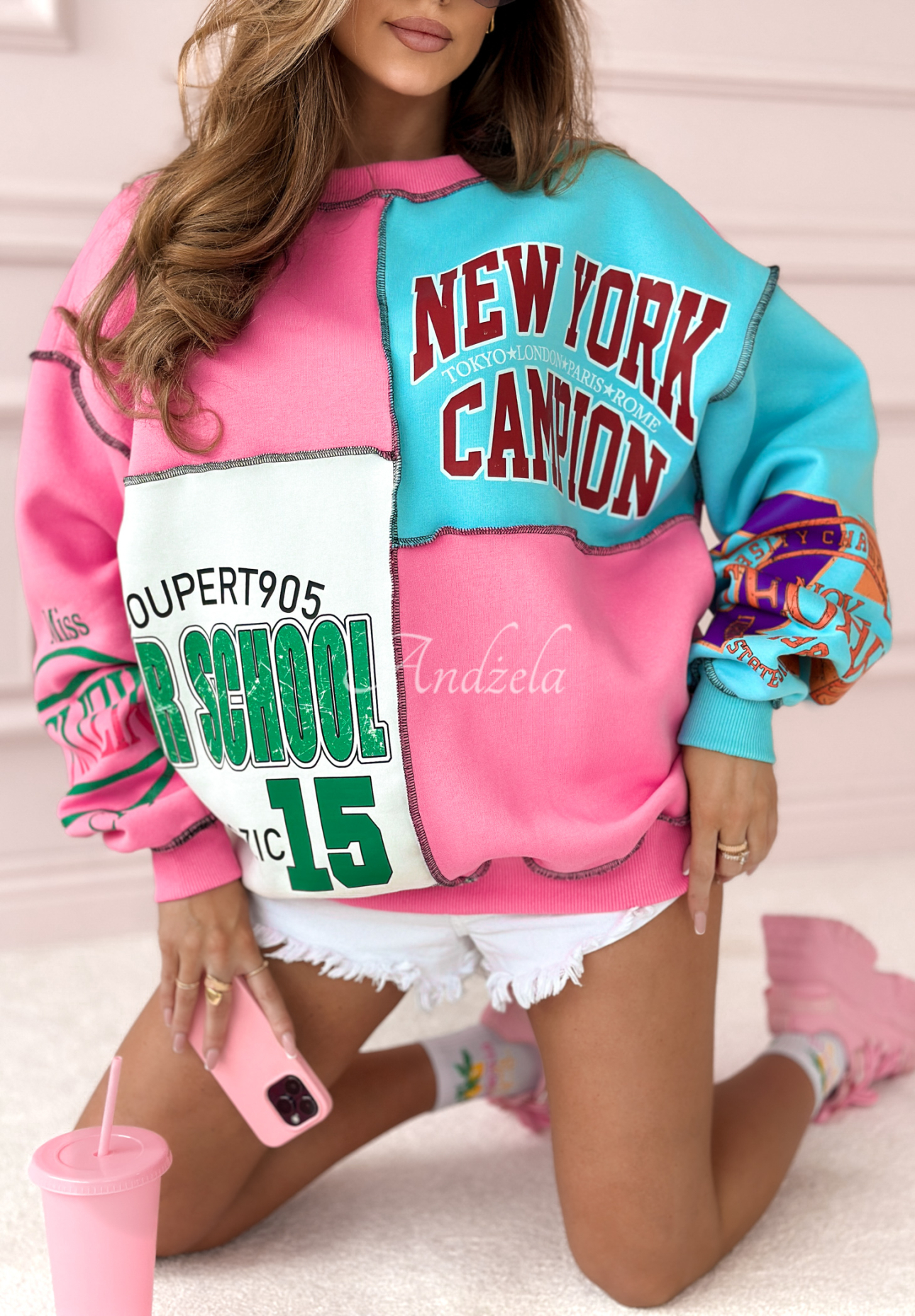 Hanorac oversize MC New Yor Campion cu imprimeuri