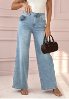 Pantaloni din denim wide leg Way Back Home albastru deschis