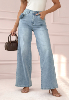 Pantaloni din denim wide leg Way Back Home albastru deschis