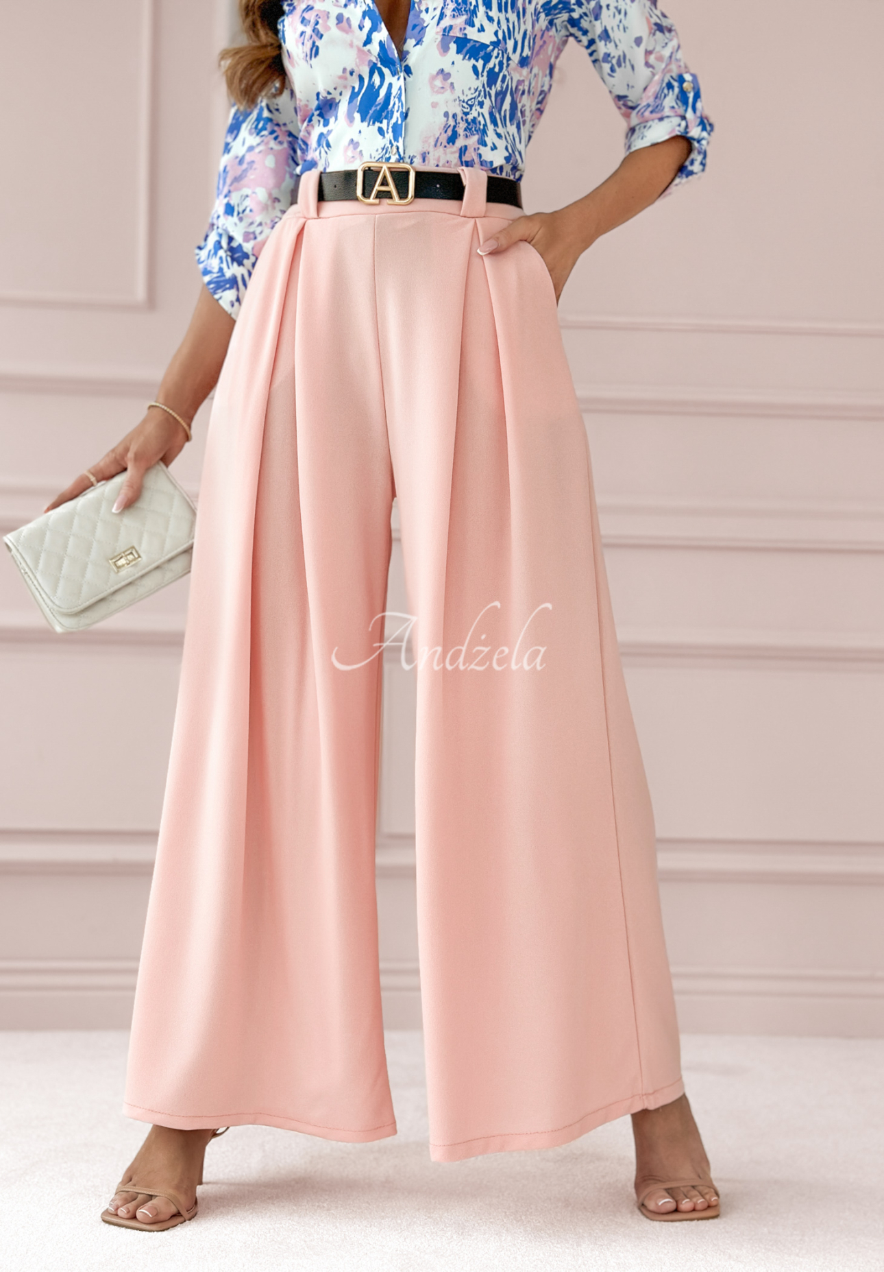 Pantaloni wide leg din material Enjoy Every Moment