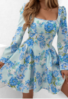 Kwiecista Rochie mini z dekoltem Fresh Flowers albastru azuriu