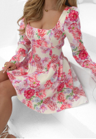 Kwiecista Rochie mini z dekoltem Fresh Flowers roz pudră