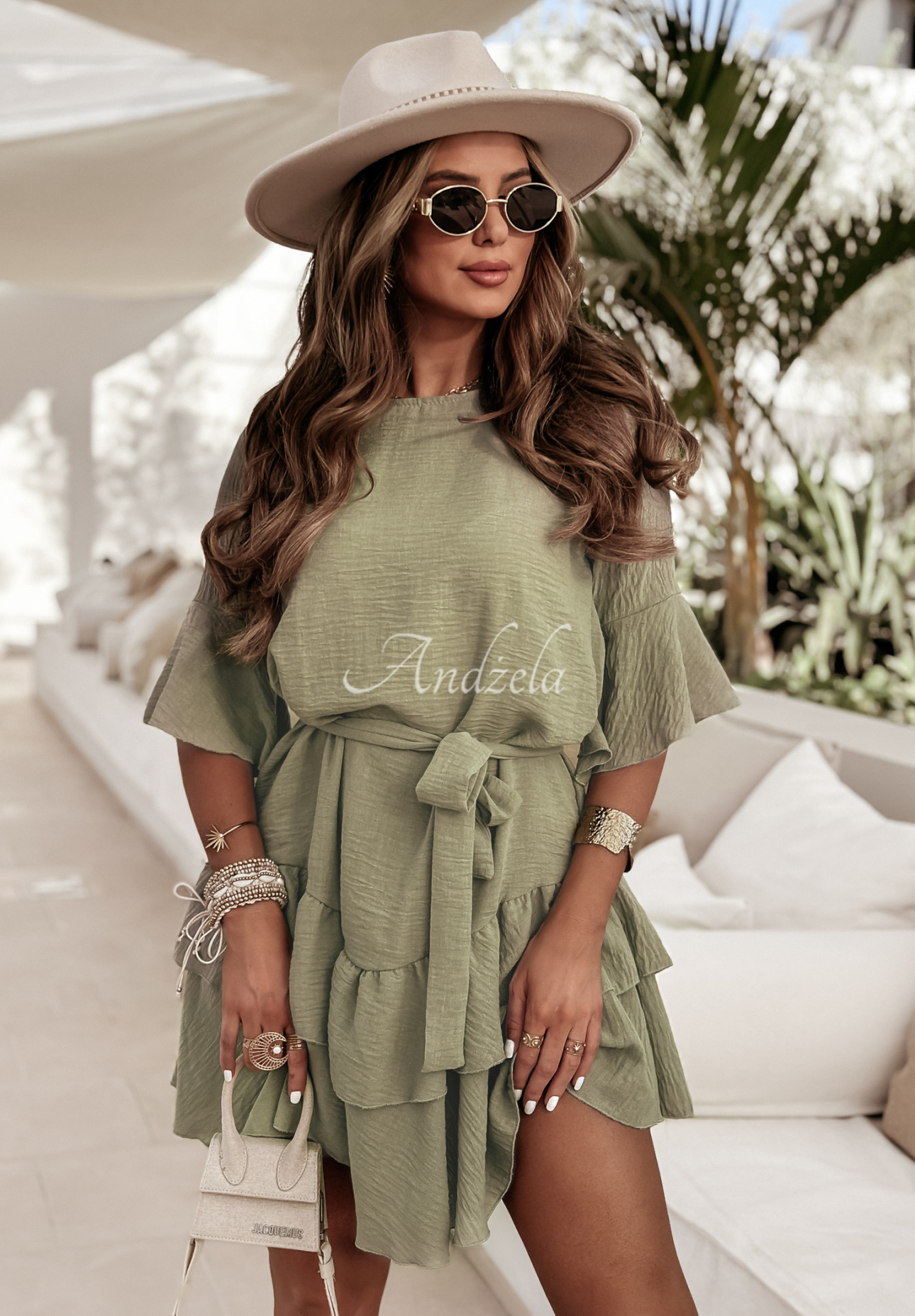 Rochie din in Haiki cu volănașe și curea