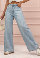 Pantaloni din denim wide leg Distinct Cutie albastru deschis