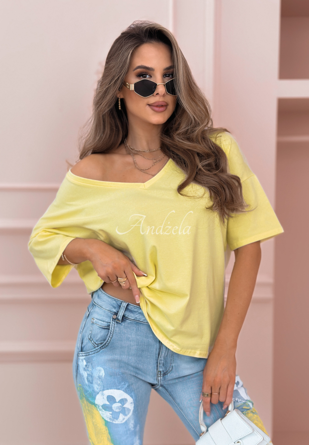 Tricou oversize cu decolteu &icirc;n V Cascade