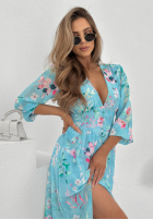 Kwiecista Rochie midi Time To Bloom albastră