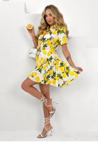 Koszulowa Rochie w cytrynki Lemon Crazy biało-galben