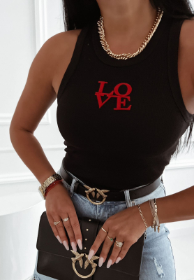 Top             din material striat Love cu broderie