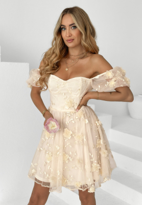 Rochie mini din tul Like A Flower cu mâneci bufante
