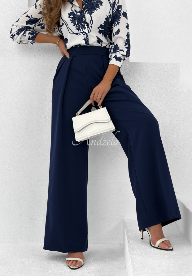 Pantaloni wide leg din material Not Difficult