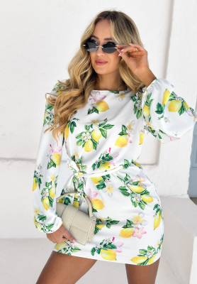 Rochie cu mâneci bufante și curea Crazy About You cu lămâi