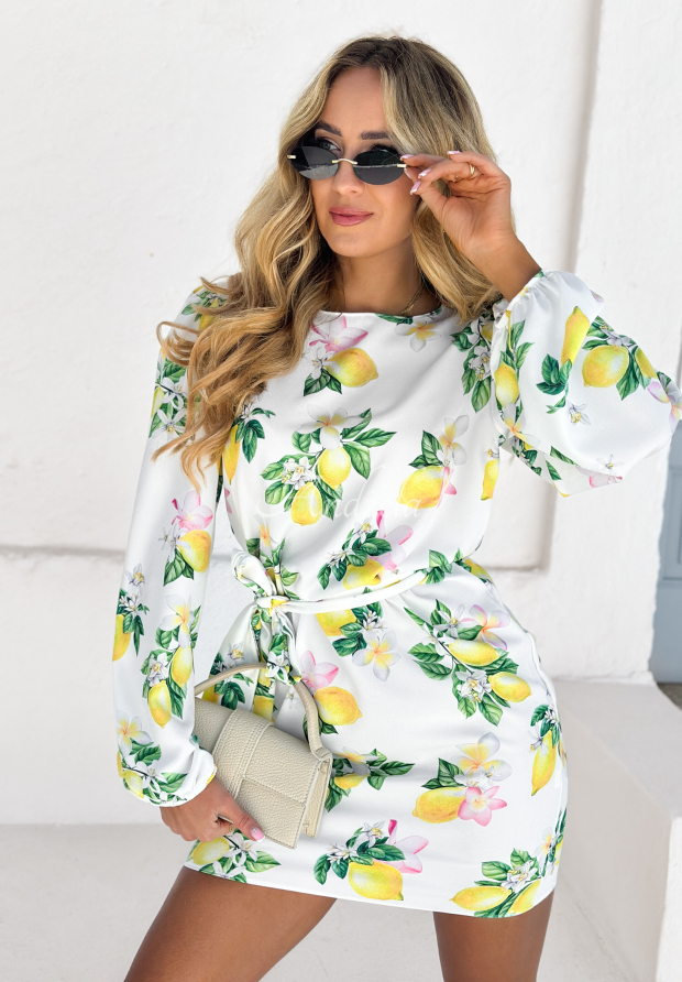 Rochie cu m&acirc;neci bufante și curea Crazy About You cu lăm&acirc;i
