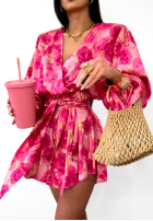 Krótki kwiecisty Salopetă La Milla Sun-Kissed Flowers różowo-roșu