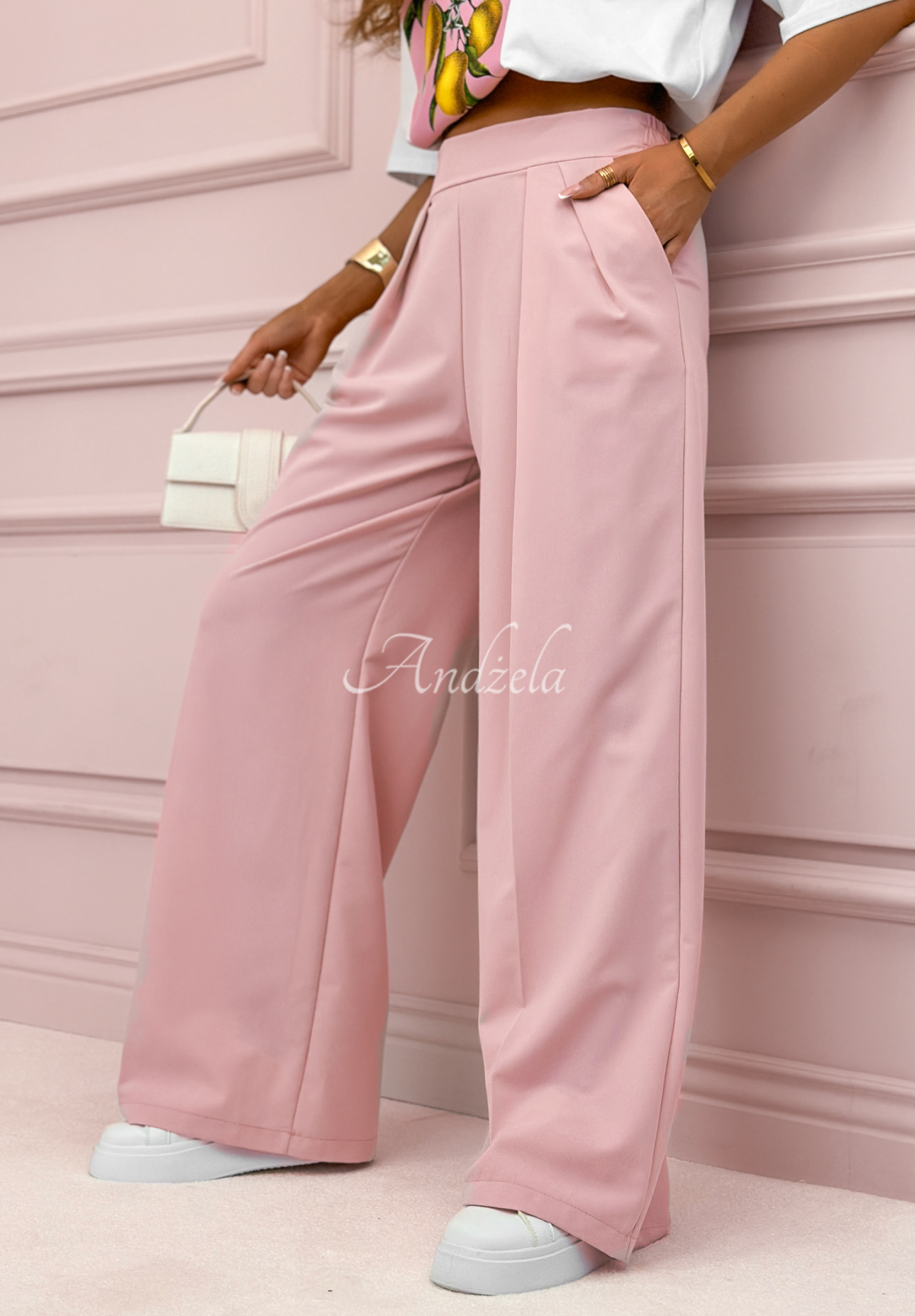 Pantaloni wide leg din material Not Difficult
