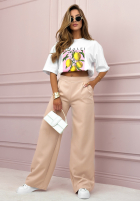 Eleganckie Pantaloni wide leg Glamour Flow bej