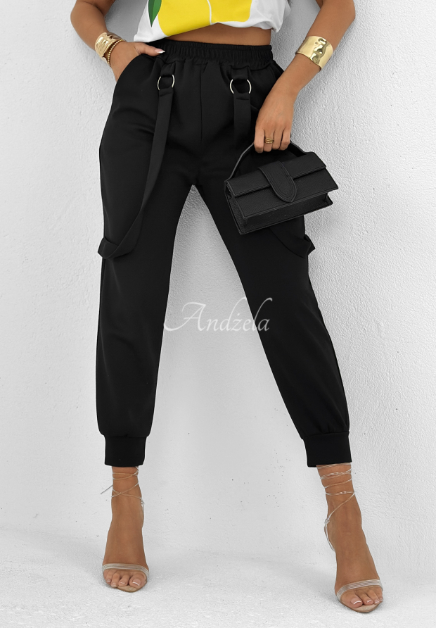 Pantaloni din material Smooth Desire cu bretele