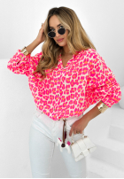 Muślinowa Cămașă cu model tip panteră Spice Islands neon róż