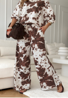 din material textil Pantaloni wide leg Furry Whirls biało-ciocolatii