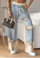 Pantaloni dresowo-din denim z przetarciami Reversion beżowo-albastre