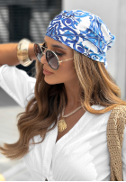 Eșarfă cu modele Santorini Views biało-albastră