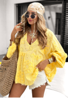 Ażurowa Bluză z kwiatami boho Summer Sweetness galben