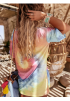 Długi Tricou oversize tie dye Chill Out różowo-galbene