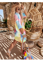 Długi Tricou oversize tie dye Chill Out różowo-galbene