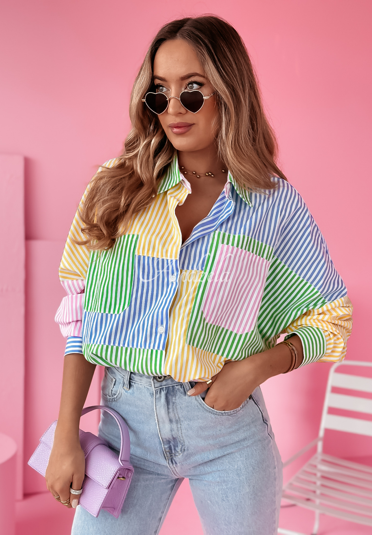 Cămașă oversize Dare To Be Different model în dungi