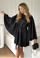 Trapezowa Rochie nietoperz z paskiem Happiness Magnet negru