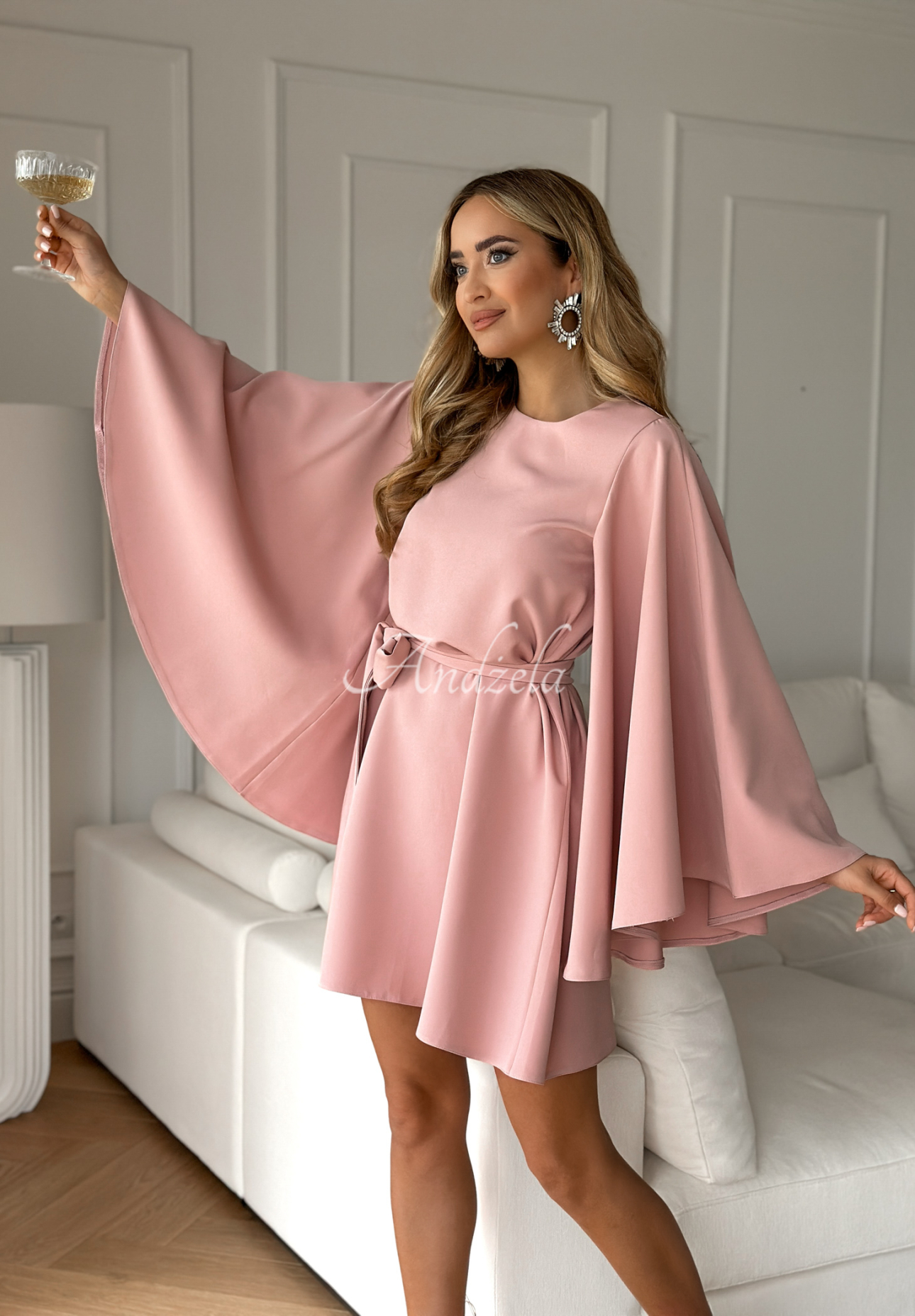 Rochie trapez tip liliac Happiness Magnet cu curea