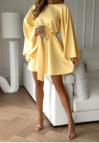 Trapezowa Rochie nietoperz z paskiem Happiness Magnet bananowa