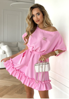 Trapezowa Rochie z falbankami i paskiem Your Solitude roz