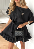 Trapezowa Rochie z falbankami i paskiem Your Solitude negru