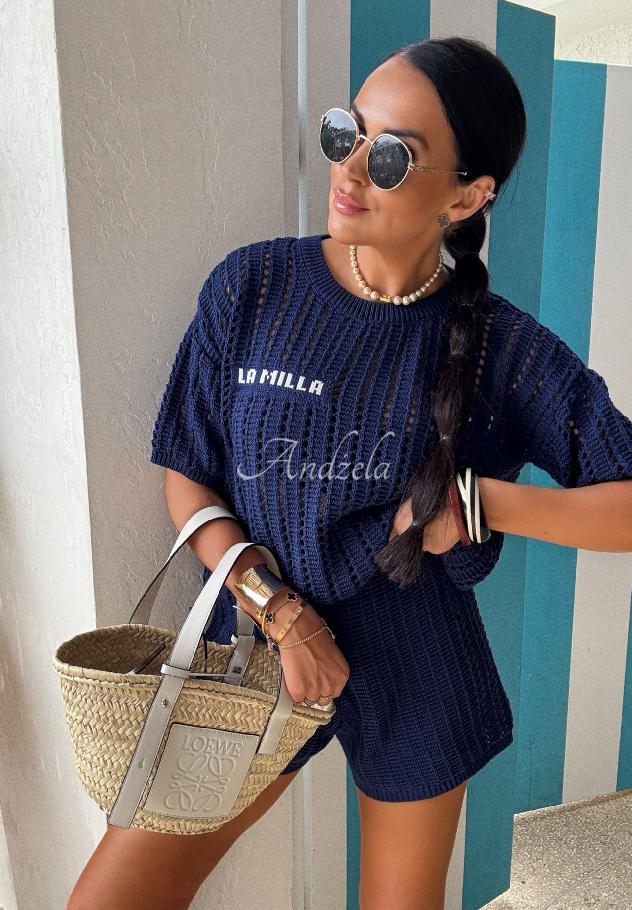 Set din tricot La Milla Sporty Chic format din bluză și pantaloni scurți
