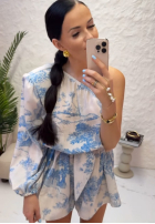 Krótki asymetryczny Salopetă cu modele La Milla Dreamy Places albastru azuriu