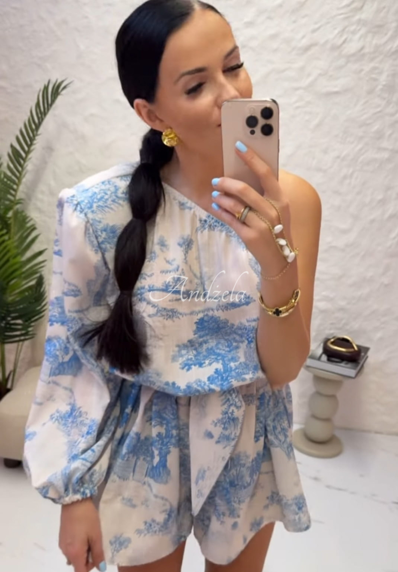 Salopetă asimetrică din in La Milla Dreamy Places cu imprimeu